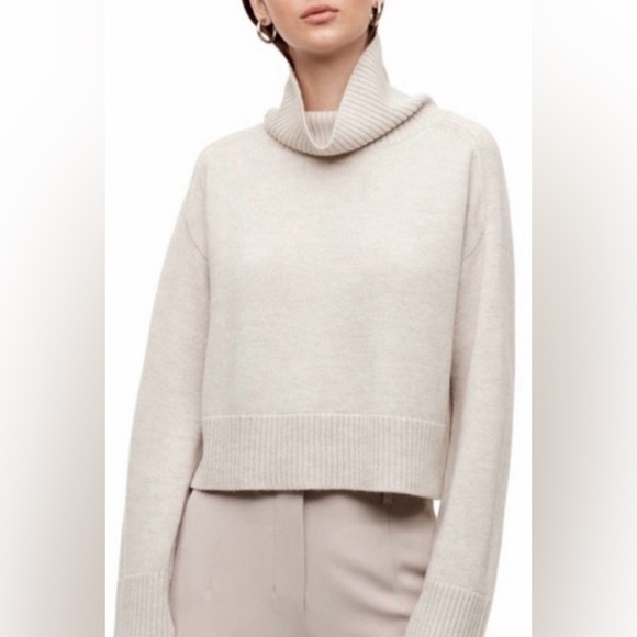 Aritzia Sweaters - ARITZIA BABATON titus cropped turtleneck sweater merino wool light grey small